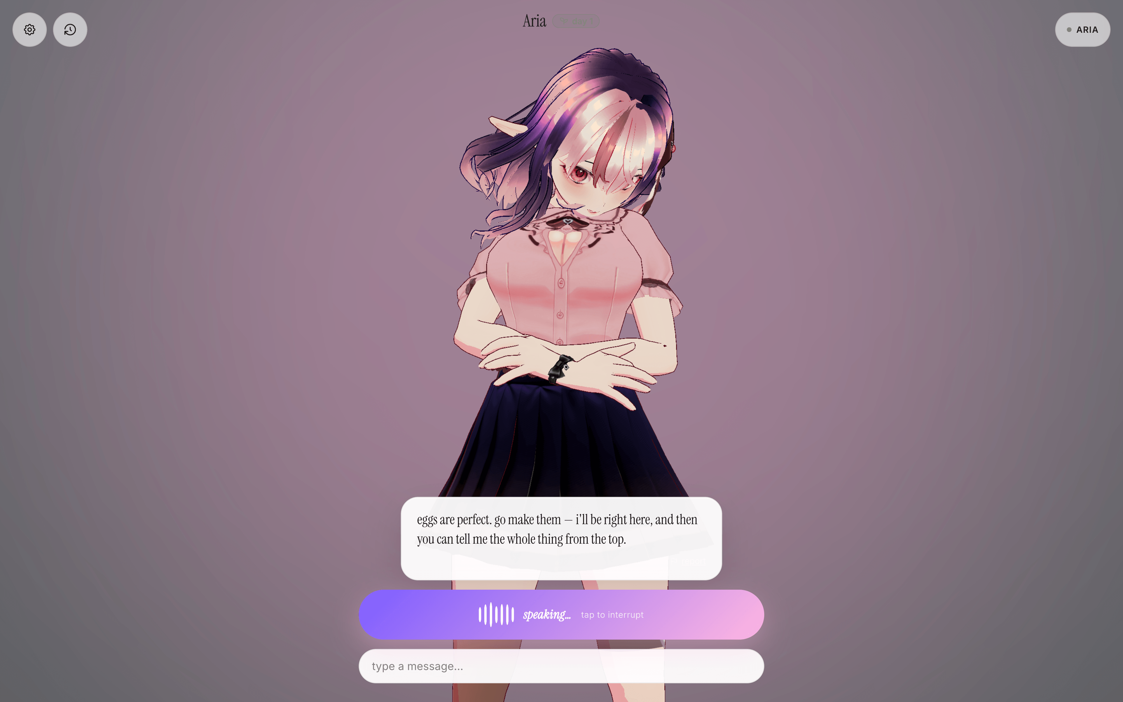 Lip-sync and expression driven from the reply audio.