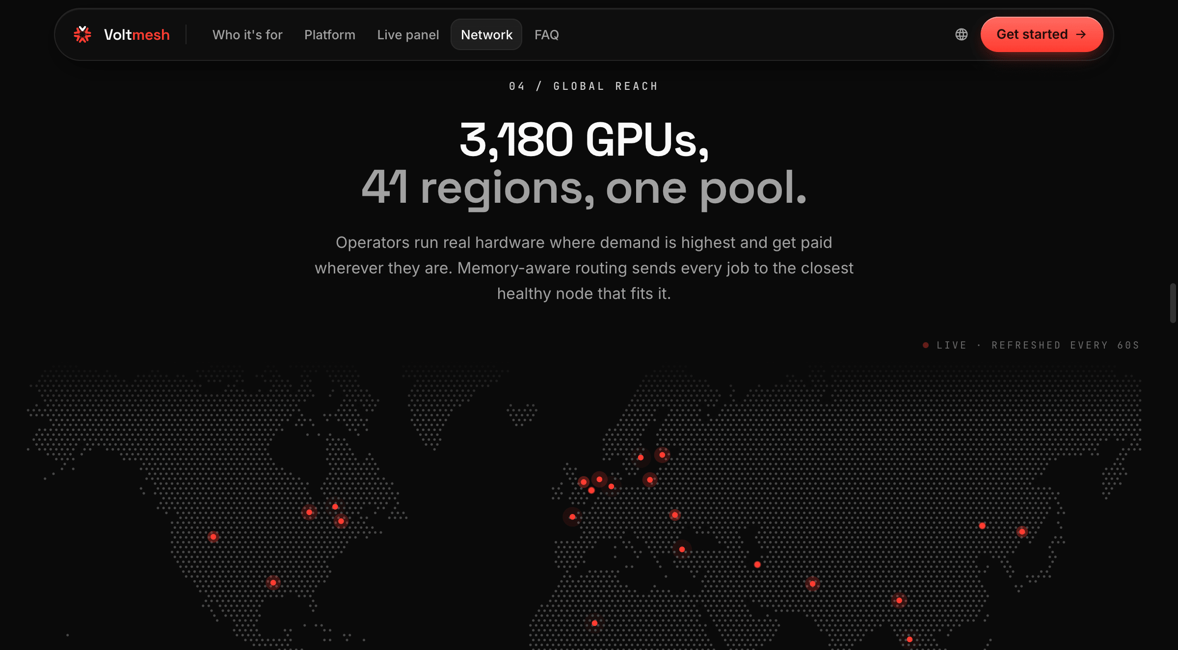 Global reach — 41 regions plotted on a dot-matrix world map.